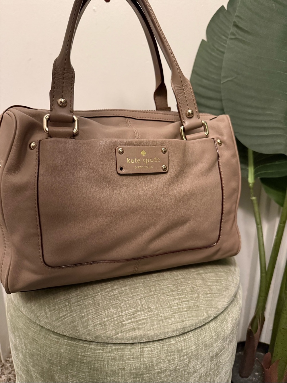 Kate Spade Baxter Street Catalina Taupe Leather Satchel Handbag